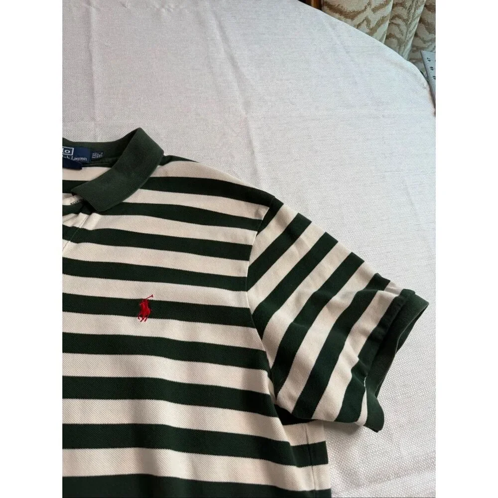 Polo By Ralph Lauren Custom Fit Green White Stripe Short Sleeve Polo Shirt XXL